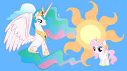Size: 1920x1080 | Tagged: safe, artist:neodarkwing, edit, character:princess celestia, species:alicorn, species:pony, beautiful, best princess, cewestia, crown, cute, cutelestia, cutie mark, day, ethereal mane, female, filly, filly celestia, flowing mane, flowing tail, hoof shoes, jewelry, mare, multicolored hair, pink mane, pink tail, pink-mane celestia, praise the sun, purple eyes, regalia, royalty, smiling, solo, tiara, wallpaper, wallpaper edit, younger