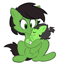 Size: 919x970 | Tagged: safe, artist:lazynore, oc, oc only, oc:filly anon, species:pony, 4chan, baby, baby pony, blushing, chest fluff, cradling, cute, diaper, female, filly, happy, holding, holding a pony, hug, motherly, request, simple background, sitting, sleeping, smiling, transparent background