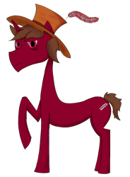 Size: 958x1303 | Tagged: safe, artist:the claud, oc, oc only, oc:red ink, species:pony, species:unicorn, 2018 community collab, derpibooru community collaboration, clothing, feather, hat, male, simple background, solo, transparent background