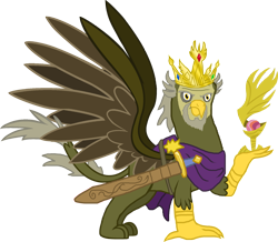 Size: 4034x3522 | Tagged: safe, artist:crisostomo-ibarra, part of a set, species:griffon, beard, crown, facial hair, high res, idol of boreas, jewelry, king grover, male, regalia, simple background, solo, sword, transparent background, weapon