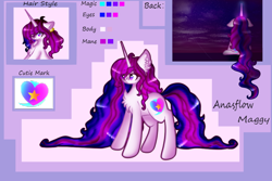 Size: 1024x683 | Tagged: safe, artist:anasflow, oc, oc only, oc:anasflow maggy, species:pony, species:unicorn, chest fluff, female, long mane, long tail, mare, reference sheet, solo