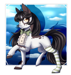 Size: 3400x3600 | Tagged: safe, artist:shkura2011, oc, oc only, species:earth pony, species:pony, bow tie, clothing, female, high res, mare, sock, socks, solo, striped socks