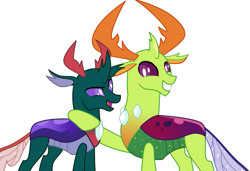 Size: 1009x689 | Tagged: safe, artist:kirbymlp, character:pharynx, character:prince pharynx, character:thorax, species:changeling, species:reformed changeling, episode:to change a changeling, g4, my little pony: friendship is magic, brotherhood, brotherly love, brothers, changedling brothers, family, male, raised eyebrow, simple background, smiling, white background