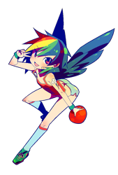 Size: 619x917 | Tagged: safe, artist:born-to-die, character:rainbow dash, species:human, breasts, delicious flat chest, female, humanized, peace sign, rainbow flat, shoes, simple background, sneakers, solo, transparent background, winged humanization, wings