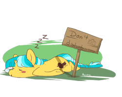 Size: 5000x4000 | Tagged: safe, artist:maxiima, oc, oc only, oc:ducky ink, species:pony, species:unicorn, background pony, cute, do not disturb, female, mare, sign, simple background, sleeping, snot bubble, solo, transparent background, zzz