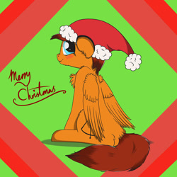 Size: 1280x1280 | Tagged: safe, artist:fortes-feather, oc, oc only, oc:lucky, abstract background, christmas, clothing, cute, hat, holiday, merry christmas, santa hat