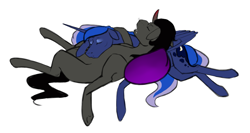 Size: 1747x927 | Tagged: safe, artist:holka13, character:king sombra, character:princess luna, ship:lumbra, female, male, shipping, sleeping, straight