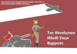 Size: 3436x2409 | Tagged: safe, artist:sovietpone, oc, oc only, oc:red guard, species:anthro, female, mosin nagant, plane, propaganda poster, revolution, soviet, tank (vehicle)