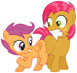 Size: 9091x8590 | Tagged: safe, artist:floppychiptunes, character:babs seed, character:scootaloo, species:earth pony, species:pegasus, species:pony, episode:one bad apple, g4, my little pony: friendship is magic, absurd resolution, babscoot, blank flank, butt bump, butt to butt, butt touch, simple background, transparent background, vector