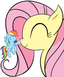 Size: 5940x7184 | Tagged: safe, artist:reconprobe, character:fluttershy, character:rainbow dash, species:pony, absurd resolution, boop, female, giant pony, macro, mare, micro, simple background, size difference, tiny ponies, transparent background