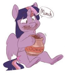 Size: 2500x3000 | Tagged: safe, artist:maxiima, character:twilight sparkle, character:twilight sparkle (alicorn), species:alicorn, species:pony, cookie, cookie jar, cute, female, food, mare, messy eating, simple background, solo, this will end in weight gain, transparent background