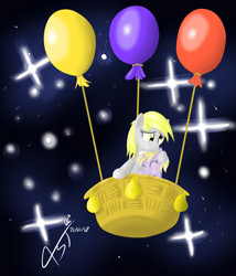 Size: 1500x1750 | Tagged: safe, artist:asajiopie01, character:derpy hooves, character:dinky hooves, balloon, cute, daydreaming derpy, derp, equestria's best mother, eyes closed, female, hug, mother and daughter, space
