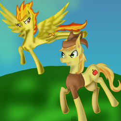 Size: 1536x1536 | Tagged: safe, artist:commandereclipse, character:braeburn, character:spitfire, female, male, shipping, spitburn, straight