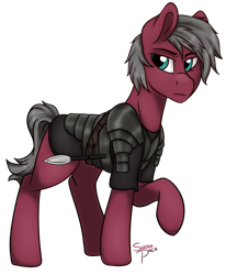 Size: 1591x1928 | Tagged: safe, artist:snowpaca, oc, oc only, species:earth pony, species:pony, armor, gray, guard, male, raised hoof, red, simple background, stallion, transparent background