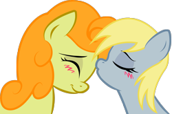 Size: 2437x1608 | Tagged: safe, artist:kennyklent, character:carrot top, character:derpy hooves, character:golden harvest, species:pegasus, species:pony, ship:derpytop, female, kissing, lesbian, mare, shipping