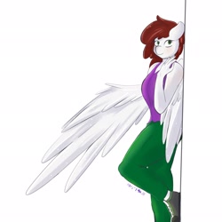 Size: 2048x2048 | Tagged: safe, artist:epicenehs, oc, oc only, oc:graph travel, species:anthro, species:pegasus, species:pony, against wall, clothing, female, freckles, heart eyes, simple background, solo, transparent background, wingding eyes