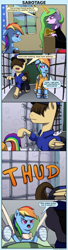 Size: 1116x4100 | Tagged: safe, artist:frenkieart, character:princess celestia, character:rainbow dash, species:pony, bandage, bound wings, chains, clothing, cloud, comic, cuffs, jail, police, police officer, prison, prison outfit, prisoner, prisoner rd, sad, shackles