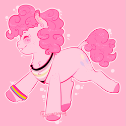 Size: 1077x1076 | Tagged: safe, artist:soft-arthropod, character:pinkie pie, species:earth pony, species:pony, bandana, chest fluff, colored hooves, ear fluff, eyes closed, female, freckles, lgbt headcanon, mare, smiling