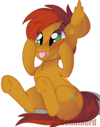 Size: 1776x2266 | Tagged: safe, artist:donutnerd, oc, oc only, oc:mango slice, species:bat pony, species:pony, blep, cute, happy, silly, silly pony, smiling, tongue out, ych result