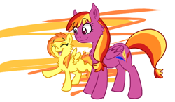 Size: 612x360 | Tagged: safe, artist:cat4lyst, character:feathermay, character:spitfire, filly, mother, younger