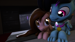 Size: 3840x2160 | Tagged: safe, artist:rdashflare, oc, oc only, oc:pawprint, oc:rdash, species:dracony, species:pegasus, species:pony, 3d, cuddling, cute, duo, female, hybrid, looking at each other, male, mare, night, sitting, source filmmaker, stallion
