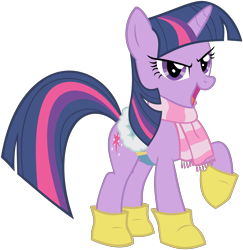 Size: 4191x4308 | Tagged: safe, artist:flutterguy317, character:twilight sparkle, character:twilight sparkle (unicorn), species:pony, species:unicorn, episode:winter wrap up, g4, my little pony: friendship is magic, absurd resolution, boots, clothing, female, saddle, scarf, shoes, simple background, solo, tack, transparent background