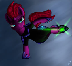 Size: 1480x1370 | Tagged: safe, artist:com3tfire, character:tempest shadow, species:pony, species:unicorn, my little pony: the movie (2017), broken horn, eye scar, female, horn, kicking, mare, obsidian orb, scar, solo