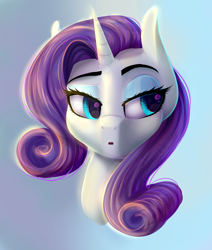 Size: 1024x1210 | Tagged: dead source, safe, artist:freckleplant, part of a set, character:rarity, species:pony, species:unicorn, abstract background, bust, commission, female, mare, portrait, solo