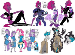 Size: 1500x1090 | Tagged: safe, artist:ursa, character:maud pie, character:pinkie pie, character:pony of shadows, character:rainbow dash, character:stygian, character:tempest shadow, character:twilight sparkle, character:twilight sparkle (alicorn), species:alicorn, species:anthro, species:pony, species:unguligrade anthro, ship:tempestlight, my little pony: the movie (2017), female, lesbian, ruff (clothing), shipping, sketch, sketch dump