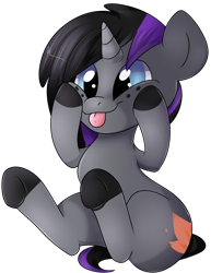 Size: 1616x2093 | Tagged: safe, artist:donutnerd, oc, oc only, oc:purple flame, oc:purpleflame, species:pony, species:unicorn, black, blue, cute, cutie mark, digital, eye, eyes, fire, fur, gray, hooves, male, purple, silly, silly pony, simple background, sitting, solo, stallion, tongue out, transparent background