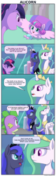 Size: 1116x3500 | Tagged: safe, artist:frenkieart, character:princess celestia, character:princess flurry heart, character:princess luna, character:spike, character:twilight sparkle, character:twilight sparkle (alicorn), species:alicorn, species:dragon, species:pony, episode:the crystalling, g4, my little pony: friendship is magic, baby, baby pony, burn, comic, crystal empire, crystal palace, dialogue, female, horn, mare, wings