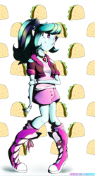 Size: 1080x2000 | Tagged: safe, artist:atomic8497, character:sonata dusk, my little pony:equestria girls, boots, clothing, female, food, ponytail, shoes, skirt, socks, solo, taco, that girl sure loves tacos