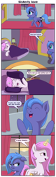 Size: 1116x3500 | Tagged: safe, artist:frenkieart, character:princess celestia, character:princess luna, species:alicorn, species:pony, bed, bedroom, cewestia, comic, dialogue, female, filly, filly celestia, filly luna, glowing horn, horn, light, magic, mare, pink-mane celestia, sleeping, speech bubble, wings, woona, younger