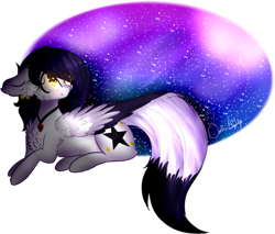Size: 827x703 | Tagged: safe, artist:anasflow, oc, oc only, oc:moon stone, species:pegasus, species:pony, chest fluff, colored wings, female, mare, multicolored wings, night, prone, simple background, solo, transparent background, two toned wings