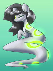 Size: 2066x2783 | Tagged: safe, artist:roaert, oc, oc only, oc:lily, species:lamia, gradient background, looking at you, looking back, looking back at you, monster pony, one eye closed, original species, snake pony, solo, wink