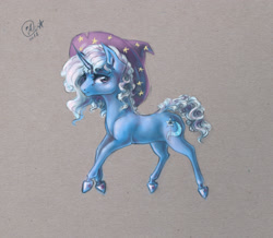Size: 2253x1963 | Tagged: safe, artist:kimsteinandother, character:trixie, species:pony, chibi, clothing, female, hat, solo, traditional art, trixie's hat