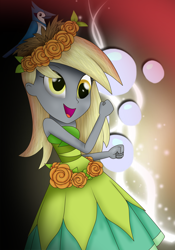 Size: 3500x5000 | Tagged: safe, artist:vicakukac200, character:derpy hooves, species:bird, equestria girls:legend of everfree, g4, my little pony: equestria girls, my little pony:equestria girls, blue jay, clothing, crystal gala, dancing, dress, female, nest, open mouth, smiling