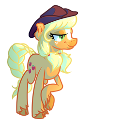 Size: 500x500 | Tagged: safe, artist:atomic8497, character:applejack, species:pony, alternate design, braided tail, clothing, cloven hooves, female, hat, simple background, solo, transparent background