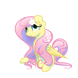 Size: 500x500 | Tagged: safe, artist:atomic8497, character:fluttershy, species:pony, female, flower, flower in hair, simple background, sitting, solo, transparent background