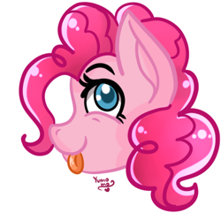 Size: 984x984 | Tagged: safe, artist:yumomochan, character:pinkie pie, species:pony, bust, cute, digital art, fanart, funny, pony head, simple background, simple shading, tongue out, white background