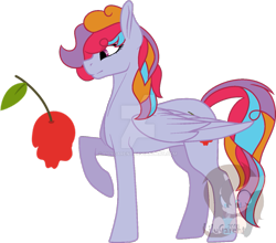 Size: 1279x1128 | Tagged: safe, artist:lilygarent, base used, oc, oc:cherry juice, parent:pinkie pie, parent:rainbow dash, parents:pinkiedash, species:pegasus, species:pony, female, magical lesbian spawn, mare, offspring, raised hoof, simple background, solo, transparent background, watermark