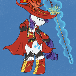 Size: 1200x1200 | Tagged: safe, artist:pavlovzdawg, character:rarity, species:pony, species:unicorn, blue background, female, final fantasy, looking at you, mare, red mage, simple background