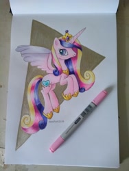 Size: 3120x4160 | Tagged: safe, artist:andpie, character:princess cadance, species:alicorn, species:pony, female, jewelry, looking at you, mare, marker, marker drawing, pencil, regalia, solo, traditional art