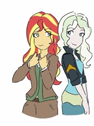 Size: 630x845 | Tagged: safe, artist:horsegirlpodcast, character:sunset shimmer, my little pony:equestria girls, costume swap, crossover, diana cavendish, little witch academia, looking at each other, smiling