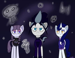 Size: 1300x1000 | Tagged: safe, artist:icywindthepony, character:inky rose, character:moonlight raven, character:snow hope, episode:fake it 'til you make it, goth, gothic, group