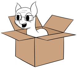 Size: 2874x2520 | Tagged: safe, artist:reconprobe, species:earth pony, species:pony, beard, box, cardboard box, facial hair, glasses, male, open mouth, pony in a box, simple background, smiling, soy, soyboy, stallion, transparent background, wojak
