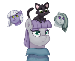 Size: 1200x975 | Tagged: safe, artist:swasfews, character:limestone pie, character:marble pie, character:maud pie, species:earth pony, species:pony, animal, cat, female, ingrid nilson, jade catkin, littlest pet shop, littlest pet shop a world of our own, simple background, transparent background, voice actor joke