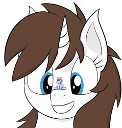 Size: 4608x4816 | Tagged: safe, artist:reconprobe, oc, oc only, oc:flower star, oc:recon probe, species:earth pony, species:pony, species:unicorn, absurd resolution, duo, female, grin, macro, mare, micro, simple background, sitting, sitting on nose, smiling, transparent background