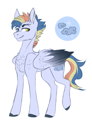 Size: 2101x2857 | Tagged: safe, artist:anyatrix, oc, oc:fog frost, parent:night glider, parent:rainbow dash, parents:nightdash, species:pegasus, species:pony, heterochromia, high res, magical lesbian spawn, male, offspring, simple background, solo, stallion, two toned wings, white background
