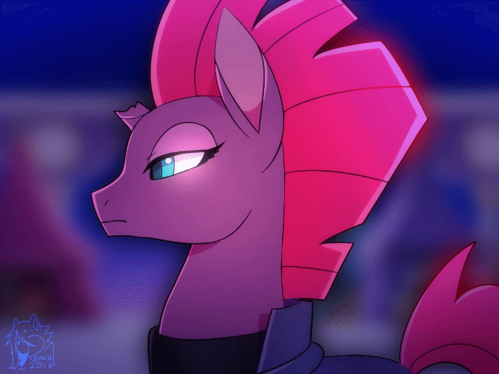 Size: 720x540 | Tagged: safe, artist:renciel, character:tempest shadow, species:pony, species:unicorn, my little pony: the movie (2017), animated, armor, blushing, broken horn, cute, ear twitch, embarrassed, eye scar, eyelashes, female, lidded eyes, looking at you, mare, mohawk, pretty pretty tempest, reaction image, scar, smiling, solo, tempestbetes, tsundere, tsundere shadow, when she smiles